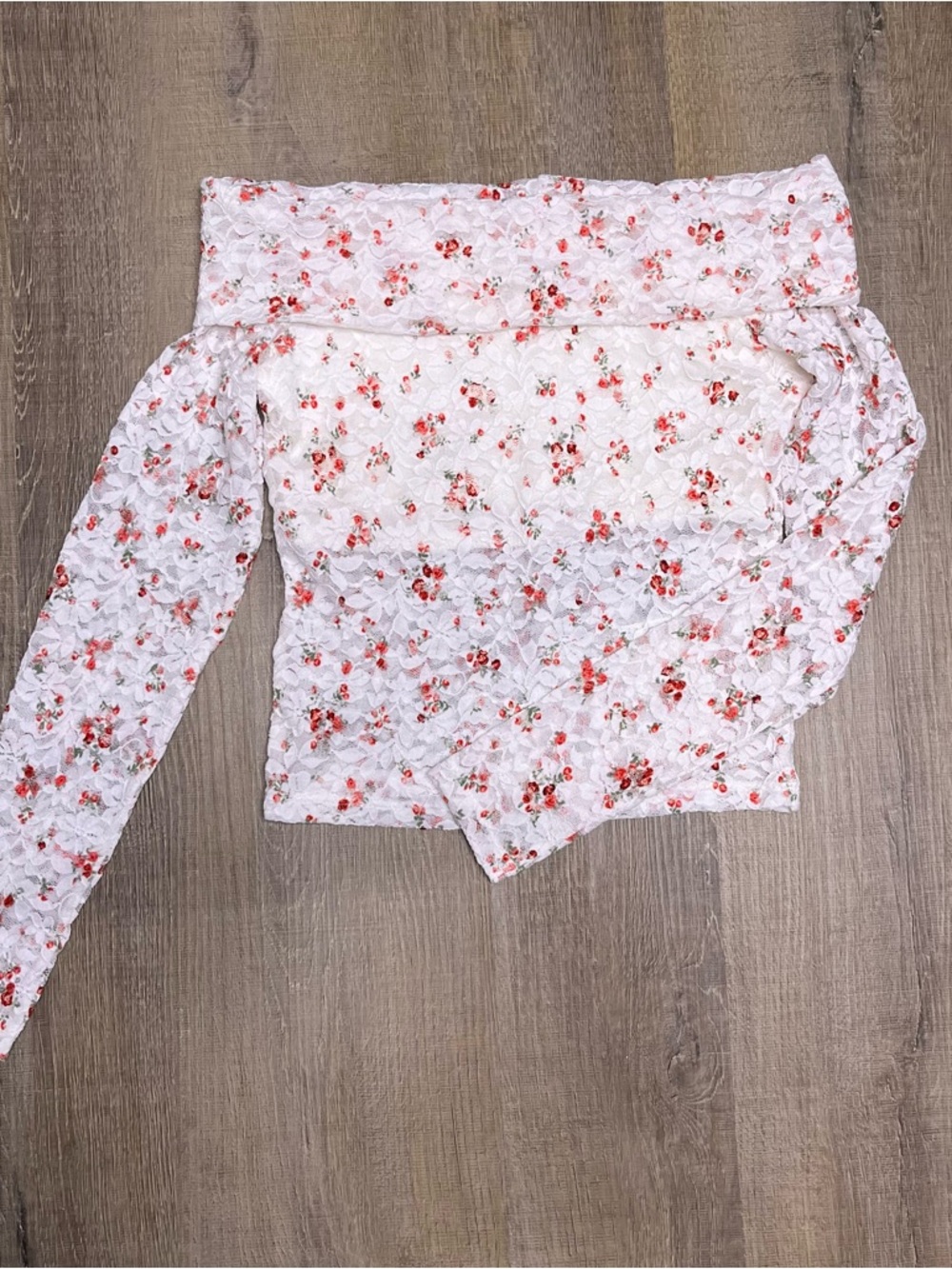 Hollister White Off-Shoulder Lace Top with Pink & Red Floral Print